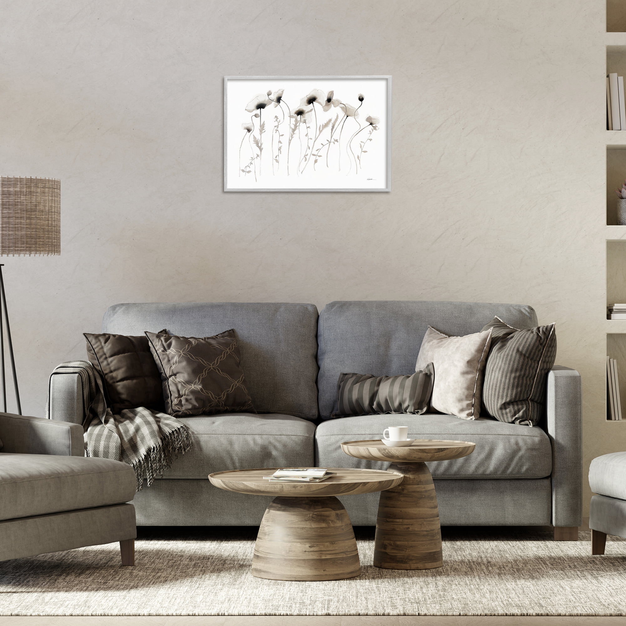 Stupell Industries White Poppy Sprigs Botanical & Floral Painting Gray Framed Art Print Wall Art, 24 x 16