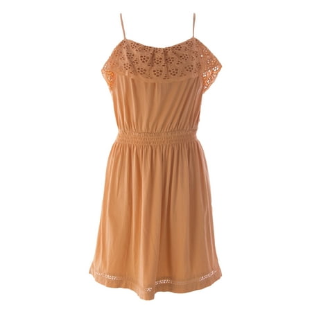 - VELVET by Graham & Spencer Womens Ruched Eyelet Trim Dress Small Cantaloupe