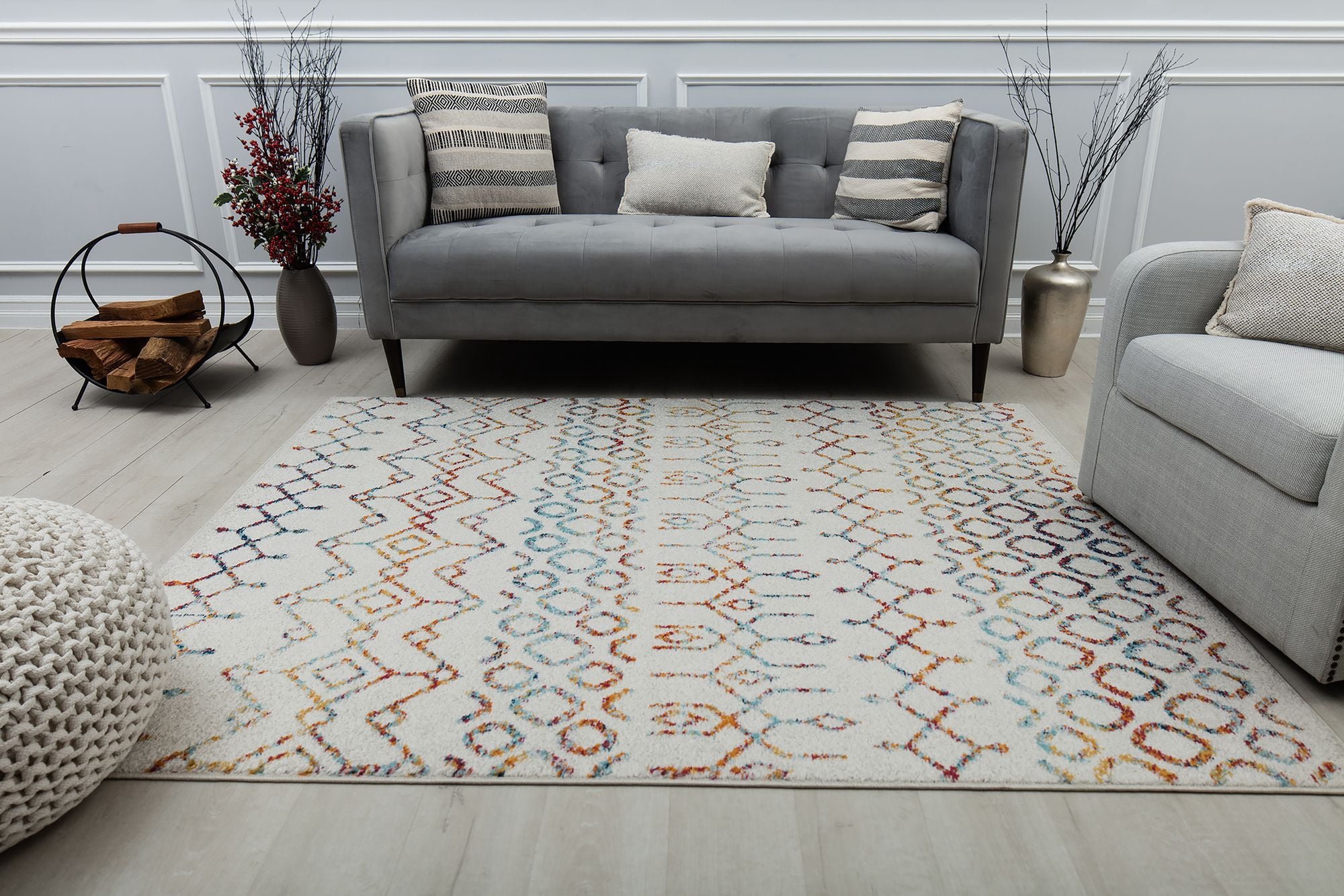 Mason Brooks Ryder KN40A Festive Brilliance Moroccan Tribal White Area Rug, 5'0" x 7'0"