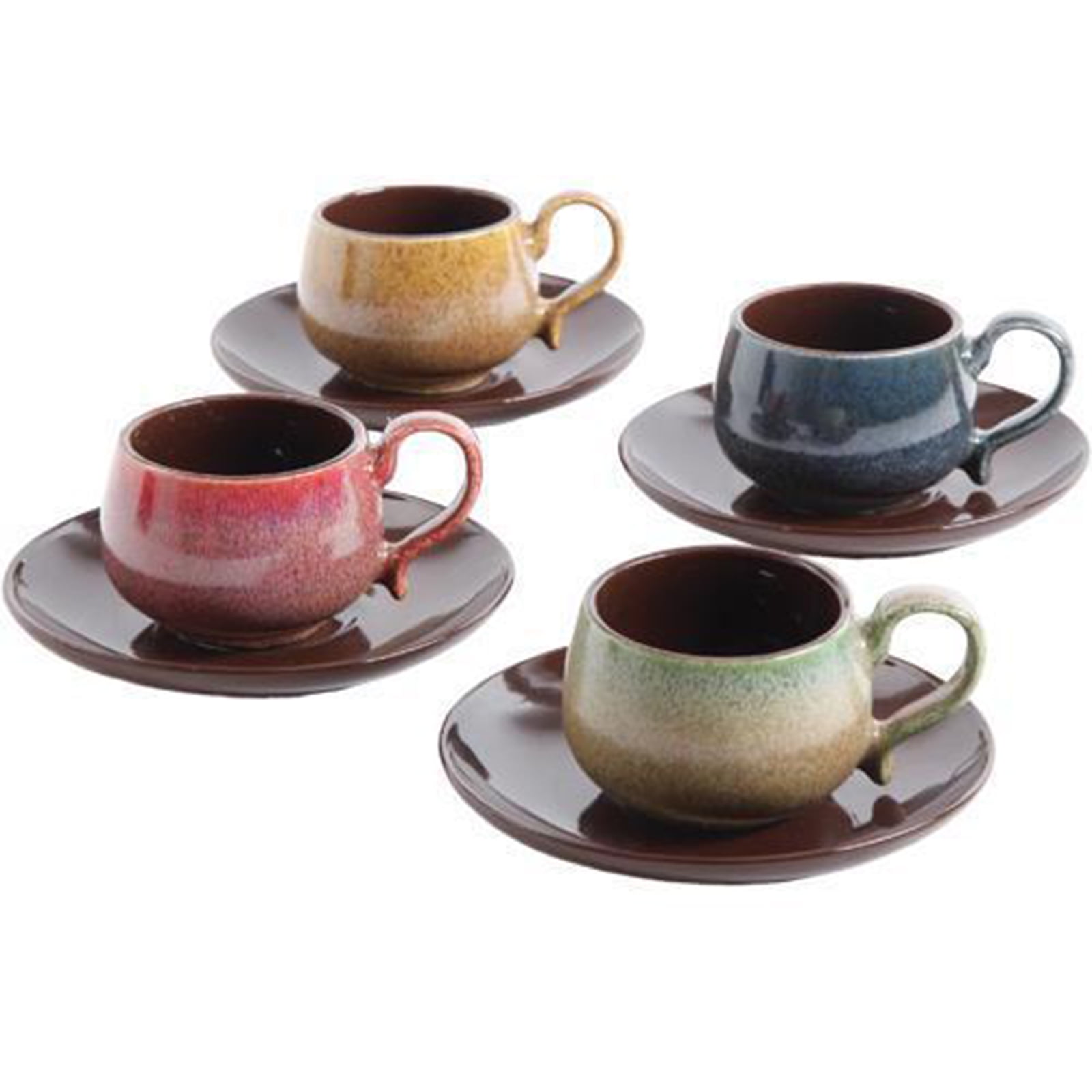 8 Piece Espresso Cup And Saucer Set For 4 Multicolor Coffee Cups