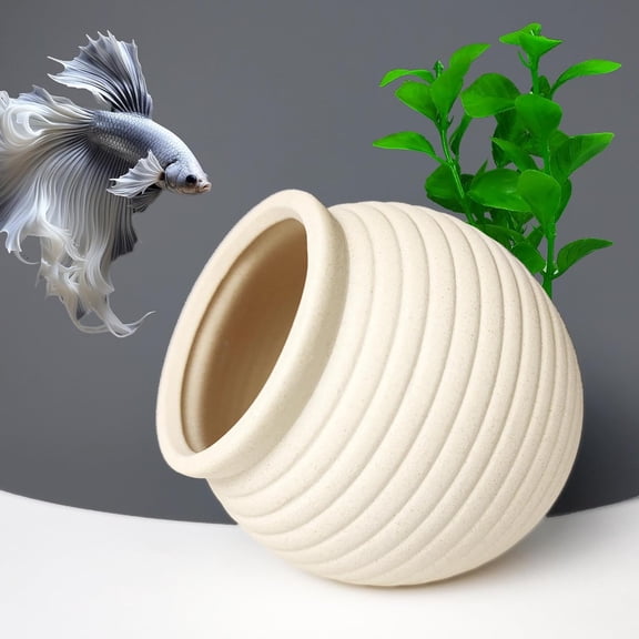 ACDANC Aquarium Decor Rock Betta Fish Tank Decorations Ceramic Hideout Stone for Fish Shrimp Turtle Crab to Breed,Rest and Play,Small Fish Bowl Hiding Cave,Pot Shaped Betta Toys