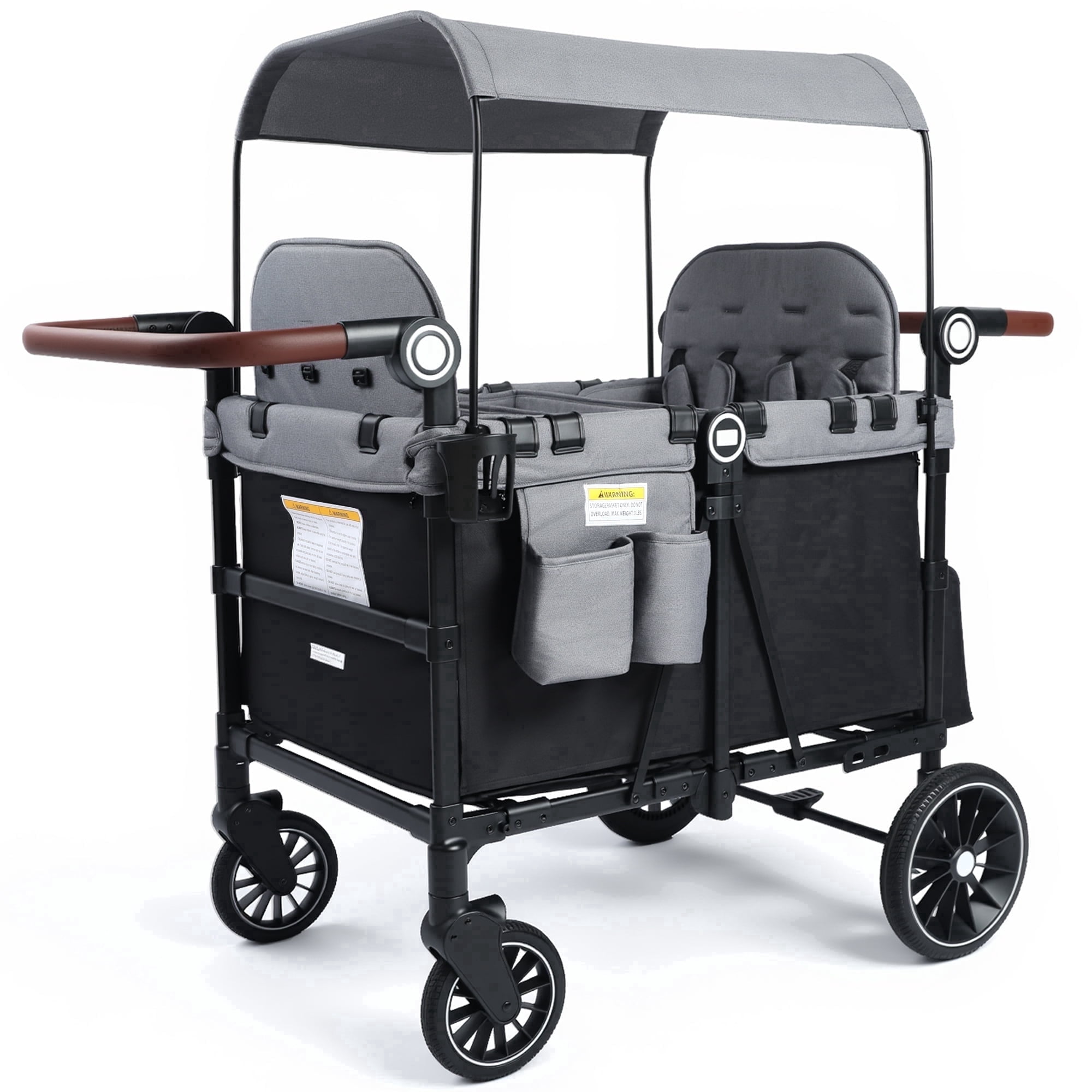 AILEEKISS Wagon Stroller for 4 Toddlers, 4-in-1 Baby Wagon with Canopy, 59 Pounds, Black Grey