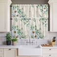 thumbnail image 3 of Kitchen Window Curtains Valance and Tier Set, White Daisy Flower Green Leaf Rod Pocket Tier Curtain Valance Set, Retro Linen Spring Leaves Light Filtering Cafe Curtains for Bedroom Living Room, 3 of 9