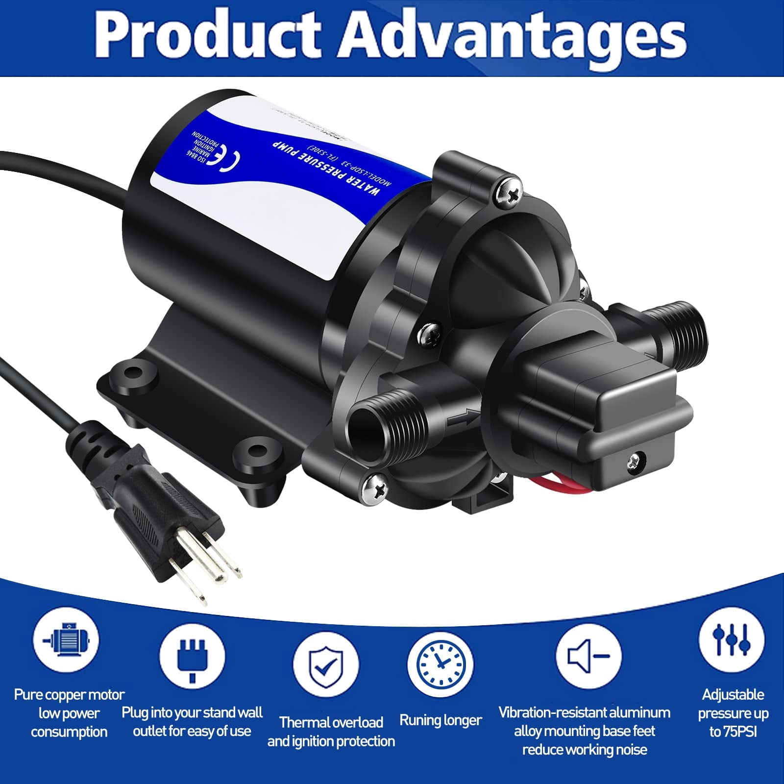 110V Fresh Water Circulating Pump 4GPM Pressure Increase Booster Pump 45 PSI Transfer Pump Self Priming on Demand Water Pump Diaphragm Pump Washdown Pump Inline Water Pump for Garden Hose…