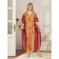 thumbnail image 5 of HAPPY BAY Women's Summer Batik Long Kaftan Loungewear Dashiki House Dress V Neck Caftan Sleepwear for Women Nightgown Plus Size 2X-3X Lemon, Floral, 5 of 6