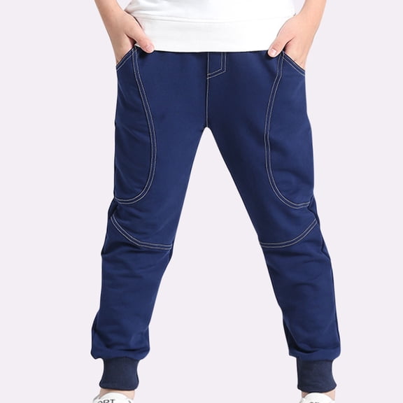 Eltusu Boys Sports Sweatpants, Elastic Waist Loose Cotton Comfy Jogger Pants Navy Size 10-12 T