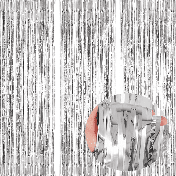 PandaTop 3 Pack 3.2ft x 6.5ft Silver Metallic Foil Fringe Backdrop Tinsel,Silver Metallic Tinsel Foil Fringe Curtains for Birthday Wedding Engagement Bridal Shower Baby Shower Bachelorette