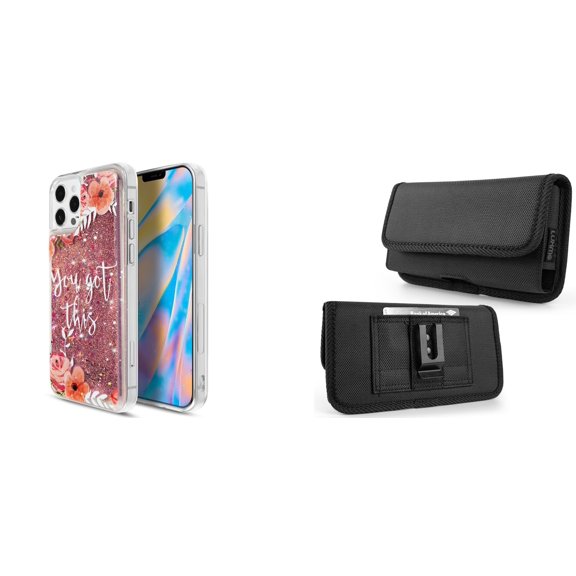 Liquid Glitter Case for iPhone 14 Pro and Belt Holster Pouch - You Got This