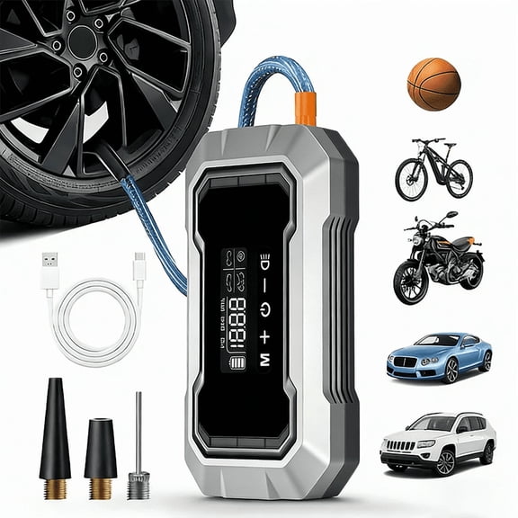Tire Inflator Air Compressor, Digital Car Tire Pump 12V DC, Portable Car Accessories for Men, Electric Air Pump 150 PSI For Car Tires, Bikes, Football, Preset Tire Pressure & Auto Shut off