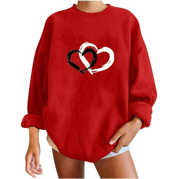 Aofany Women Sweatshirt Graphic Sweatshirts No Hood Casual Long Sleeve Round Neck Sweatshirts Love Printed Loose Top Sweatshirt For Women Loose Fit