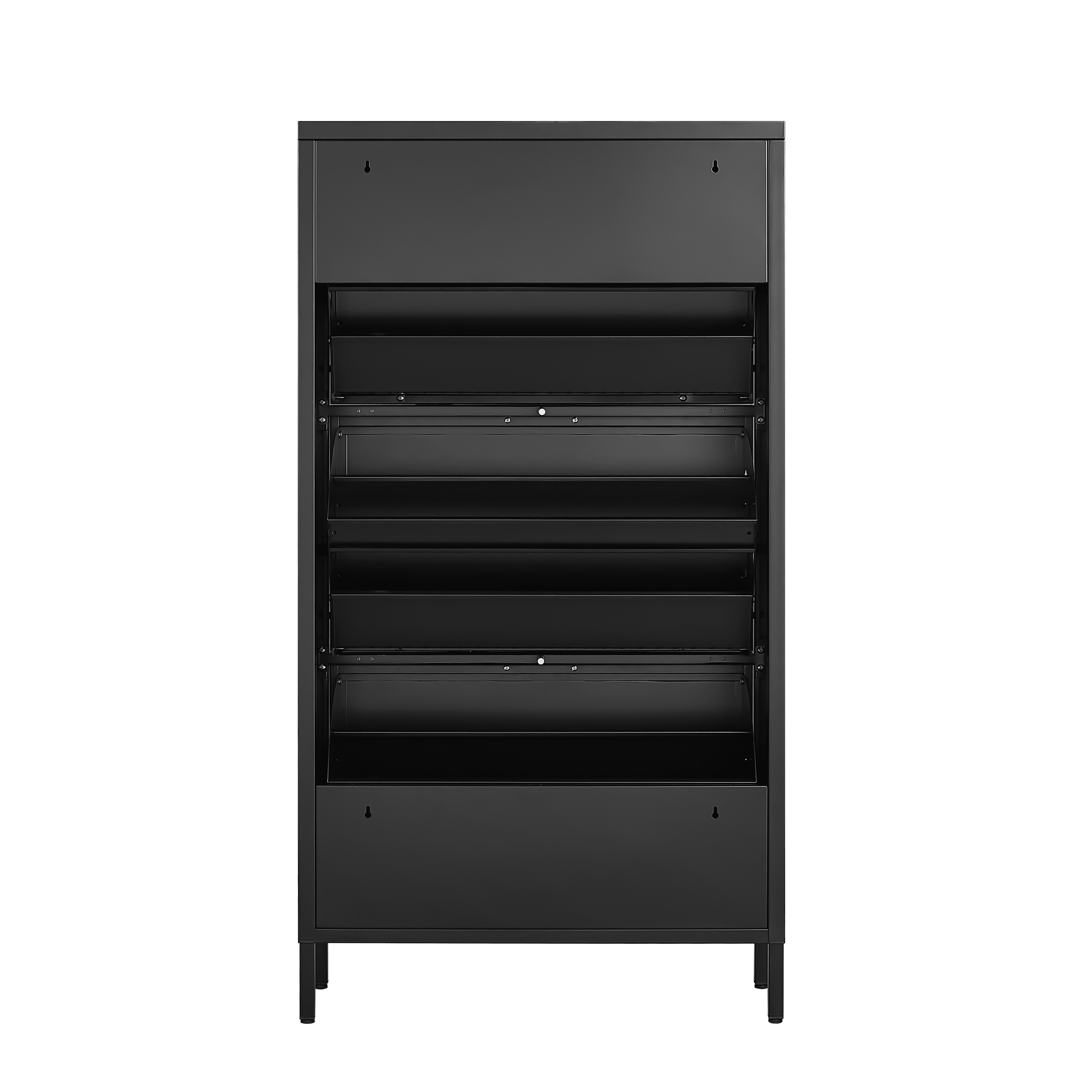 Classic Black High-Leg Tilt Out Shoe Cabinet, Modern Minimalist Large Capacity Rack With Side Hooks Heavy Duty Carbon Steel Anti Tip Entryway Cabinet Multi Layer Floor-Standing