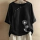 thumbnail image 2 of Blusas de Manga Corta para las Mujeres Impresas Cuello Redondo Camiseta Casual, Blusa de Algodón de Imitación para las Mujeres, 2 of 4