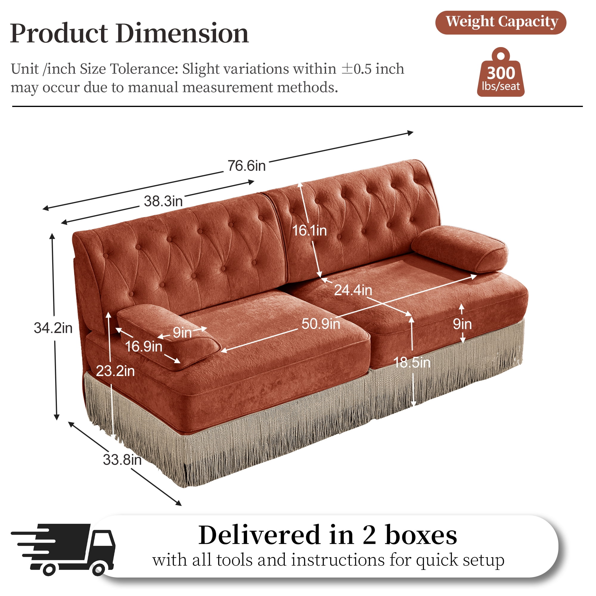3‑Piece Sectional Sofa Set, 2 Pcs Loveseat & 1 Pcs 106" 3‑Seater Sofa Couch Set with Tassel Skirt