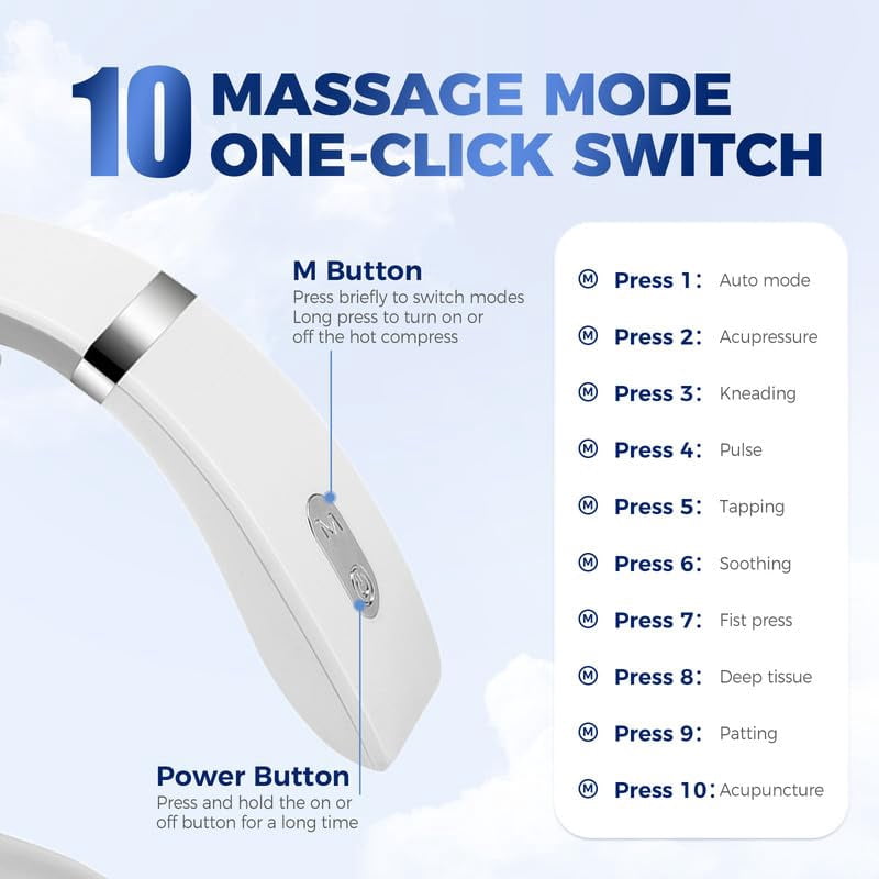 Neck Machine with Heat, Neck Massager with Heat Therapy and Shiatsu, Relaxer 10 Modes Portable for Home/Office, Relax Soothing Therapy Travel