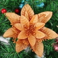 thumbnail image 3 of 15 Pièces Paillettes Poinsettia Fleurs Artificielles Décorations Arbre Ornements Paillettes Rouges Or, 3 of 7