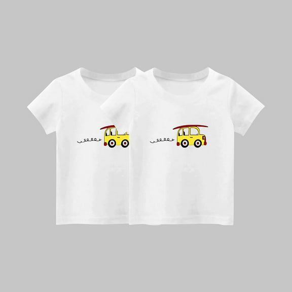 Frwgonr Boys Girls' Short Sleeve T-Shirts White 2-Pack Cute Graphic Tee Tops Kids Summer School Outfit Clothes 1-14