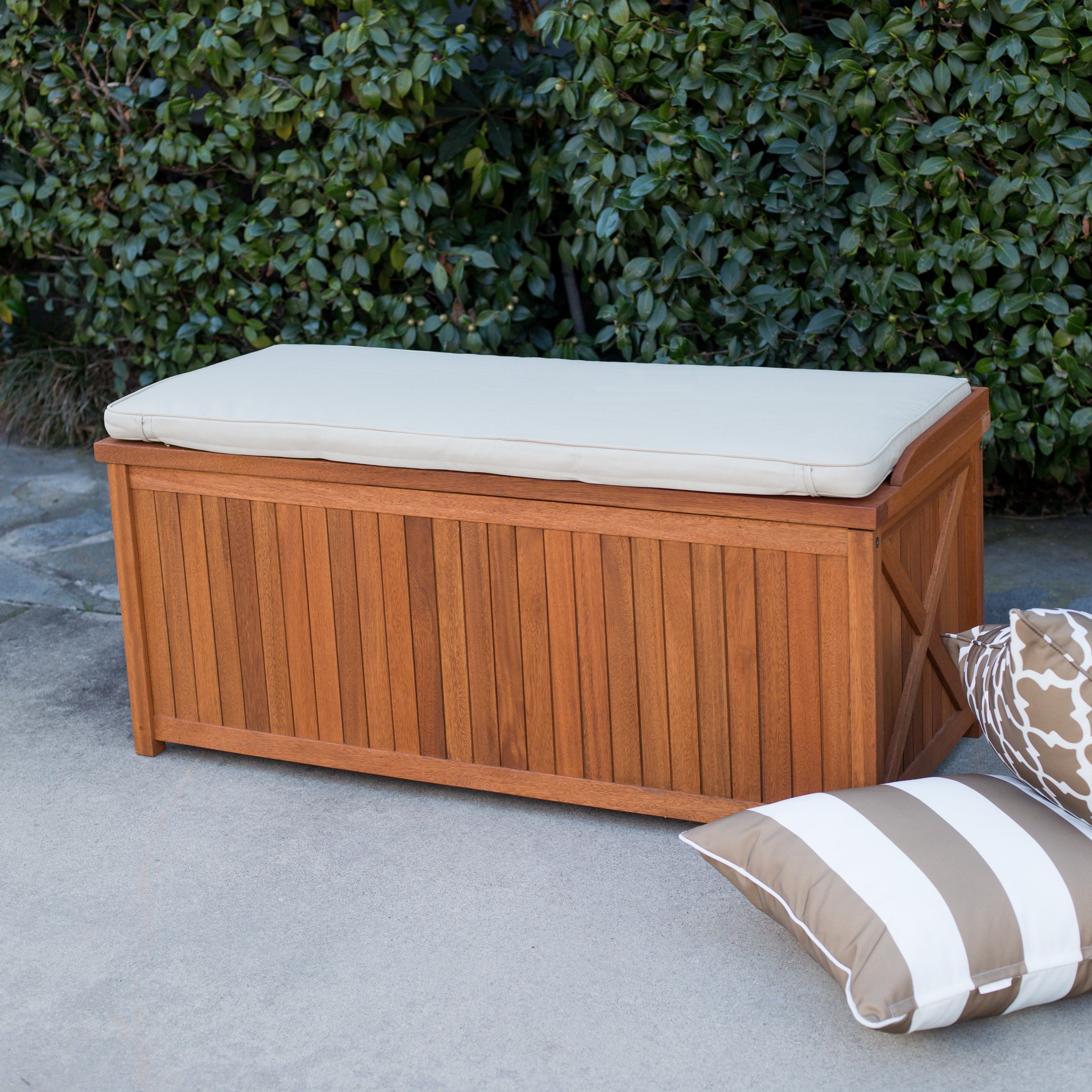Belham Living Brighton 48 in. Outdoor Storage Deck Box with Cushion Natural by