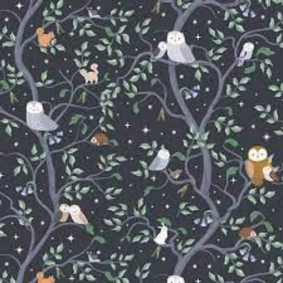 Owl You need is Love Charcoal Cotton Fabric