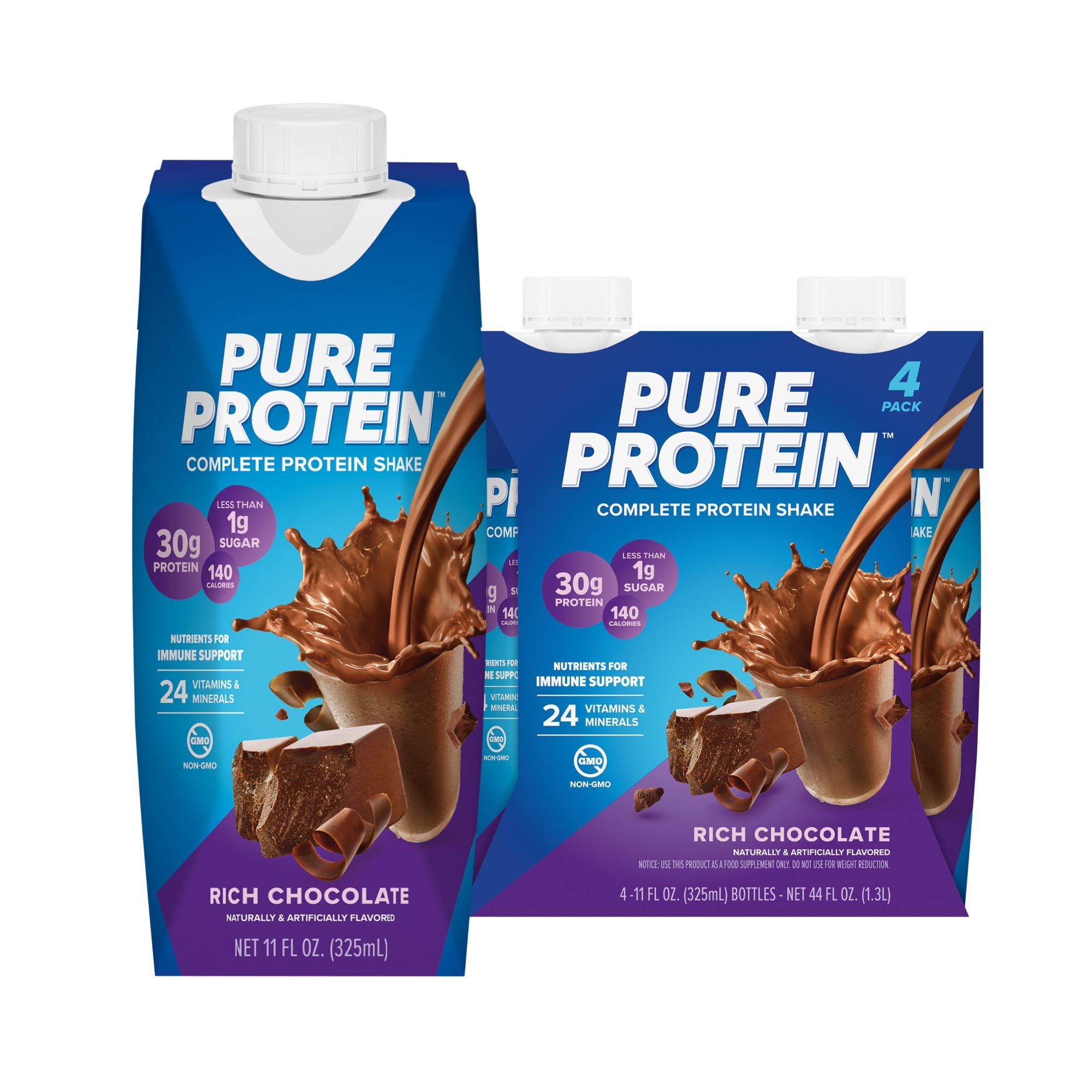 (3 pack) Pure Protein Shake, Rich Chocolate, 30g Protein, Gluten Free, 11 fl oz, 4 Ct
