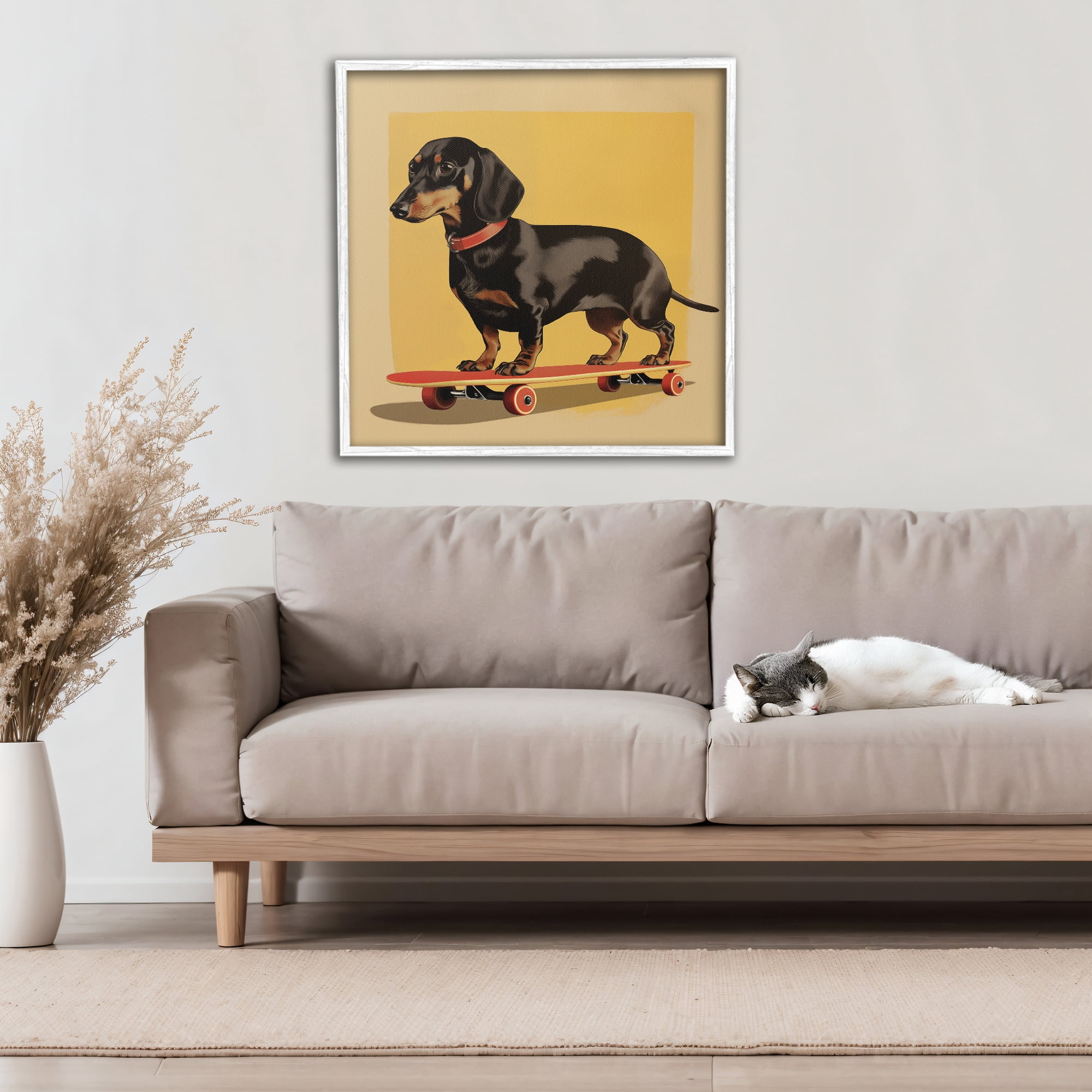 Stupell Industries Dachshund on Red Skateboard White Framed Giclee Art, design by Andreas Magnusson