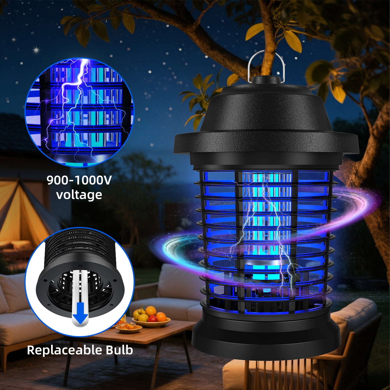 Aumpkin Bug Zapper, Electric Fly Zapper for Indoor and Outdoor for Home, Kitchen Bedroom, Patio and Camping (Black)