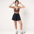 thumbnail image 7 of Women's Cropped Tank Top with Contrast Trim and Lace-Up Front Detail - Medium, Brown, 7 of 7