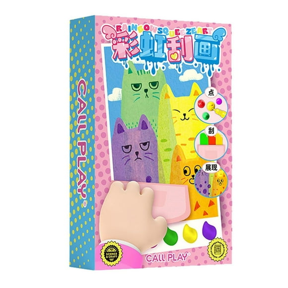 Squeegee Art Kids Paint Kit DIY Painting Rainbow Dot Color Scratch Craft Set Handmade Scratch Painting Paper With Paints Squeegees Paper Stickers For Students Artists And Beginner Toys