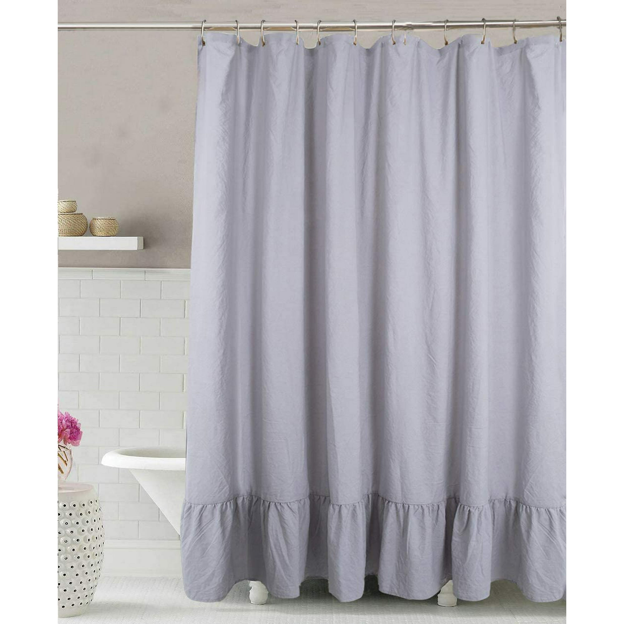 Gray Ruffle Shower Curtain Soft, Cotton Ruffle Shower Curtain