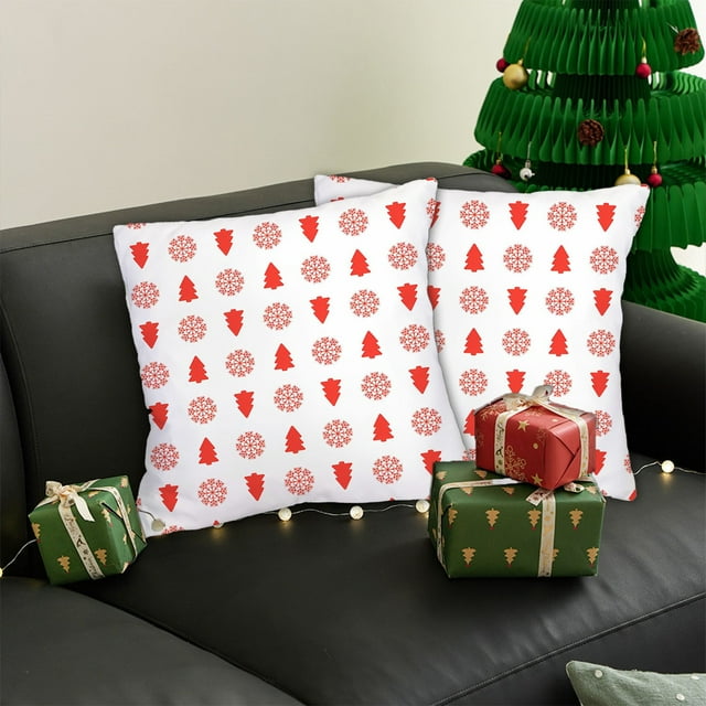KTTECTOA Housses de Coussin de Noël 18x18 Pouces Ensemble de Coussins Décoratifs Rouges pour Arbre de Noël Décoration d'Hiver pour Canapé Décoration de Chambre Fêtes du Canada Anniversaire Décoration Maison Salon
