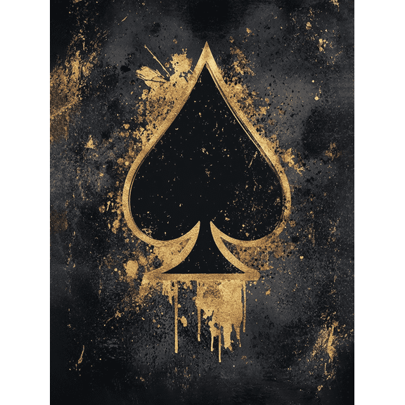 Golden Spade Art Decor Painting/Canvas Print, Suitable for Decorating Living Room, Bedroom, Office, Bar, Game Room, Hotel, and Restaurant Walls, Black and Golden Theme Abstract Spade Decoration.