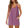 thumbnail image 6 of Gkeoshab Womens Sweaters Women's Sleeveless Romper Summer Casual Loose Spaghetti Strap Short Overalls Jumpersuit with Pockets Purple XXXL, 6 of 6