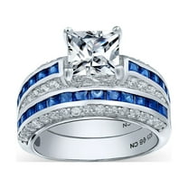 Bling Jewelry Womens Art Deco Blue Princess Cut Cocktail Statement Ring Rose Gold