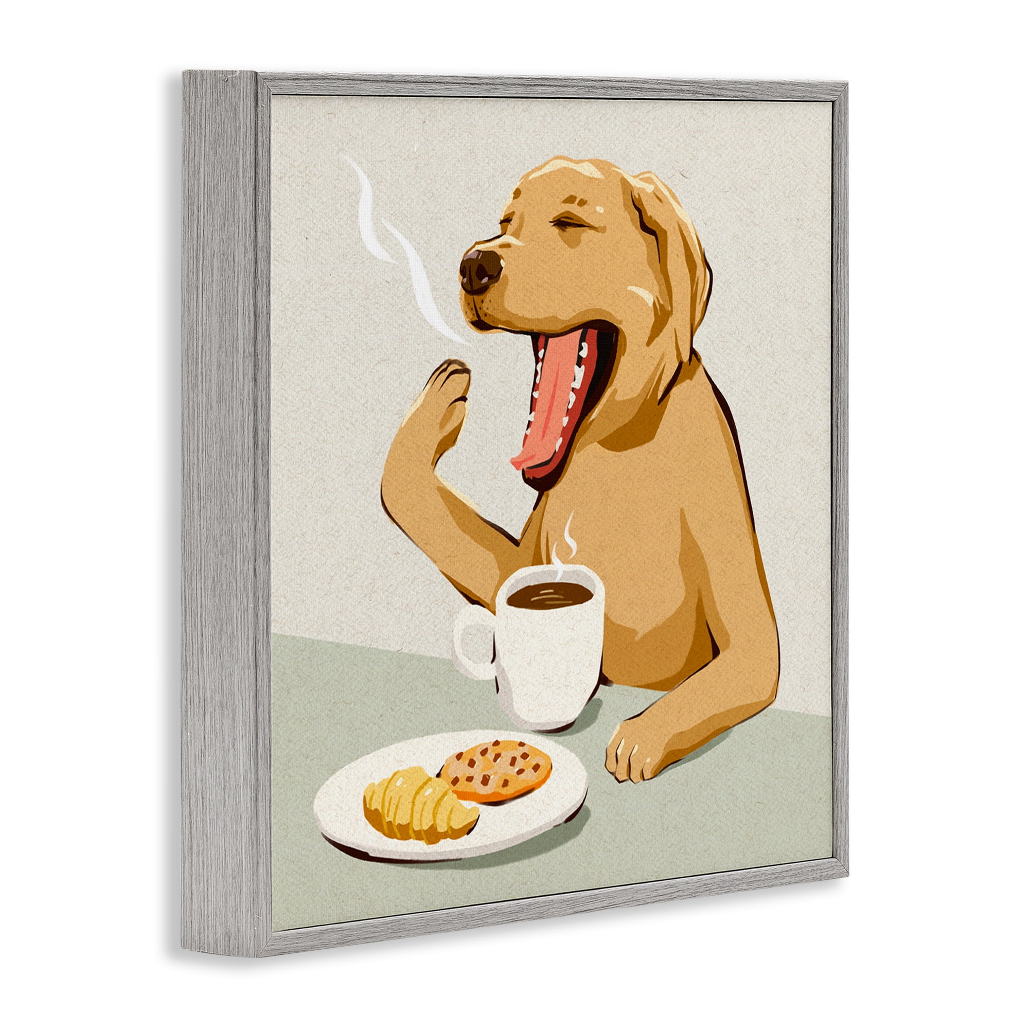 Stupell Industries Yawning Dog Morning Coffee Gray Framed Giclee Art, design by Ziwei Li