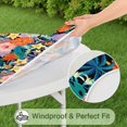 thumbnail image 5 of Soft elastic edge round tablecloth with floral abstract design, made of polyester, fits 44-52 inch tables, extra large edition, 5 of 7