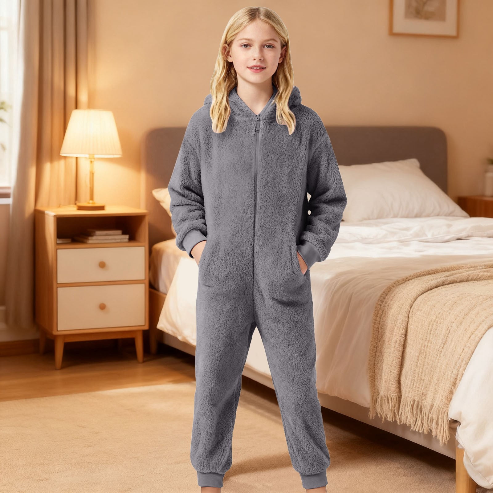 MEZZALL Warm Cozy Fuzzy Romper Jumpsuit Toddler Boys Girls Soft Onesie With Grip Soles For Indoor Outdoor Comfort Easy Dressing Leisure Long Sleeve O-Neck Spring Child One-Pieces