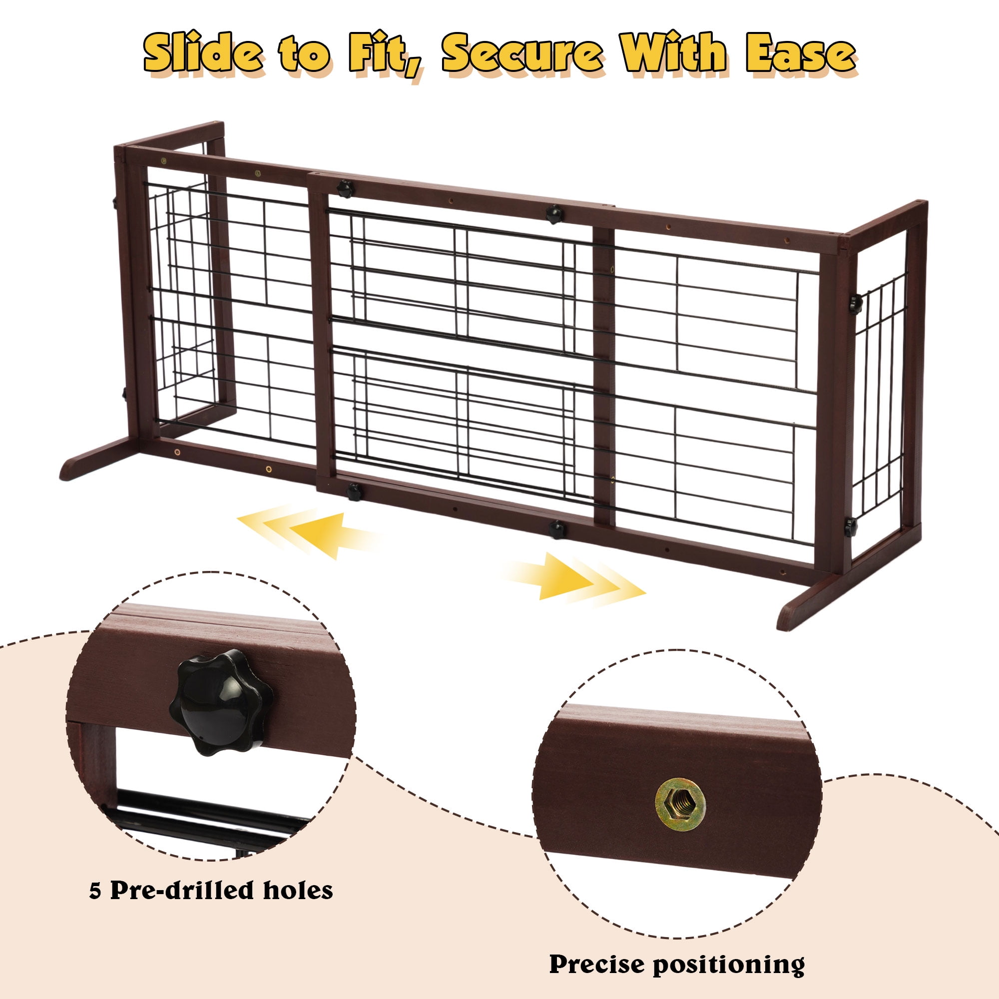 Coziwow Freestanding Wood Pet Gate, 38"-71" Sturdy Solid Wood Dog Gate for The House, Doorway, Stairs, Pet Puppy Safety Fence, Brown