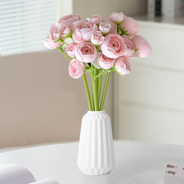 Ramo Decorativo de Flores Artificiales de Tela de 38 Cm, Blanco, Amarillo y Rosa | Pétalos Realistas de Plena Floración | Regalo Duradero para El Hogar, El Dormitorio y Las Fiestas | Decoración de Es