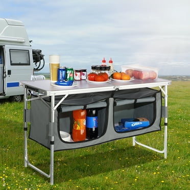BENTISM Camping Kitchen Table Folding Portable Cook Station 3 Adjustable Heights