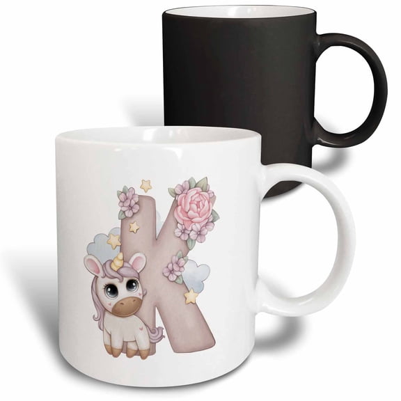 3drose, Cute Pink Unicorn Monogram Initial K, 11oz Magic Transforming Mug