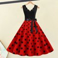 thumbnail image 3 of Quixlent Women Midi Dress Flower Edge V Neck Lace Up Tight High Waist Bow Decor Sleeveless A-line Loose Hem Dot Print Retro 50s 60s Lady Backless Prom Party Dress, 3 of 8