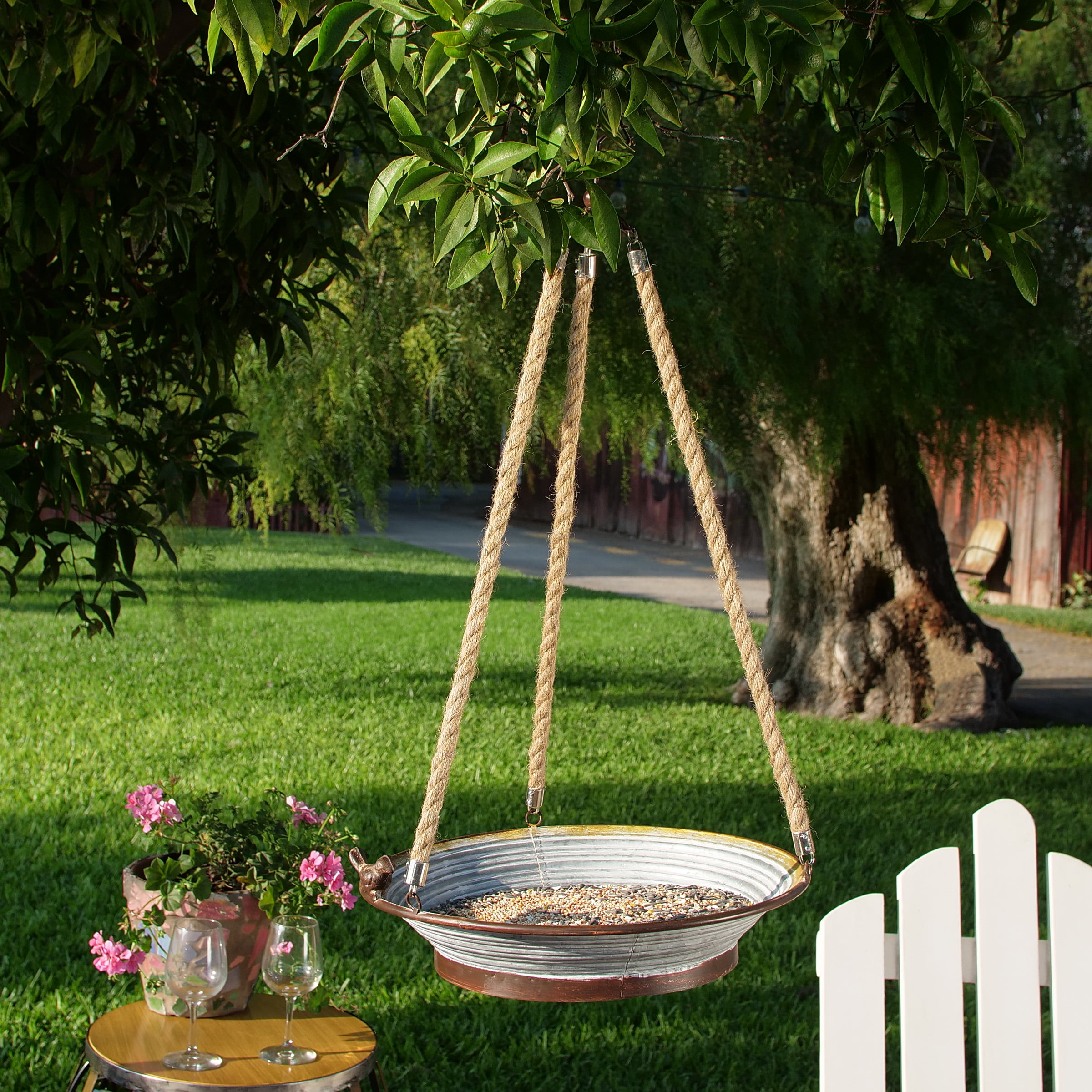 Alpine Corporation 31Inch Metal Hanging Bird Feeder Tray, White