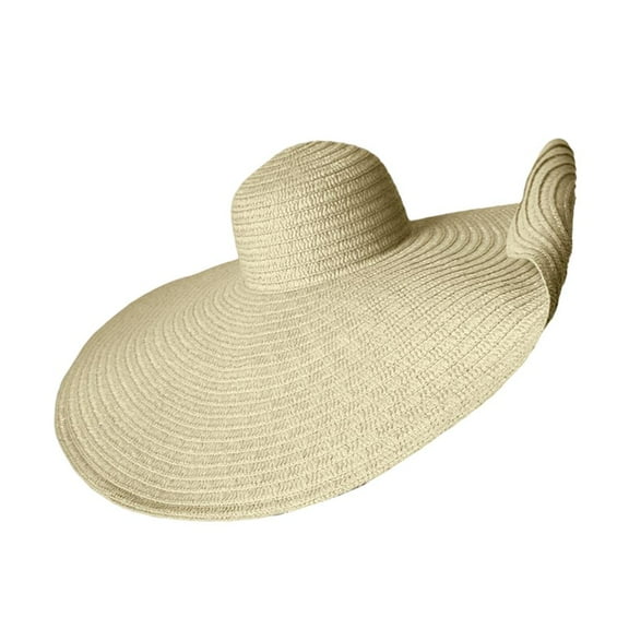 Beach Hat Summer Floppy Large Collapsible Wide Brim Roll Beach Straw Hat Beach Cap Vacation Travel Beige