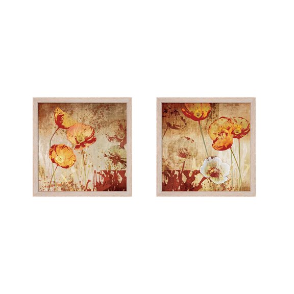 Great Art Now Poppy Heat by Tandi Venter, 2 Piece Framed Art Set Each 13.5W x 13.5H
