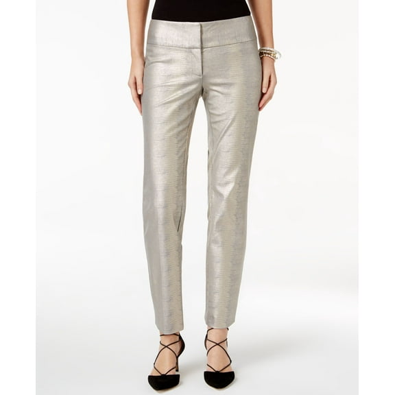 Alfani Petite Textured Straight Leg Pants Python Foil 14P