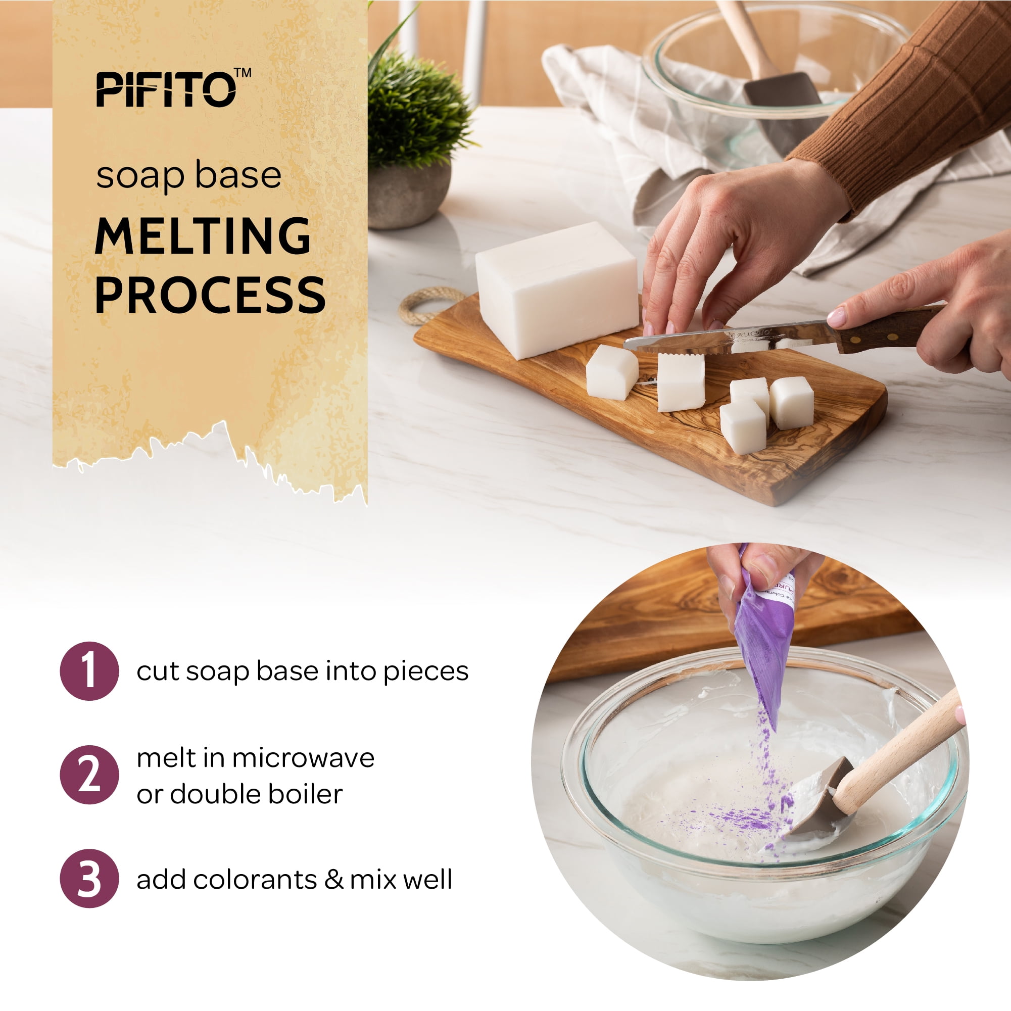 Pifito Soap Making Kit │ DIY Soap Making Supplies - 3 lbs Melt and Pour Soap Base (Goats Milk, Shea Butter, Clear), 10-Pack Mica "Original" Colorants Sampler, Mold and Instructions