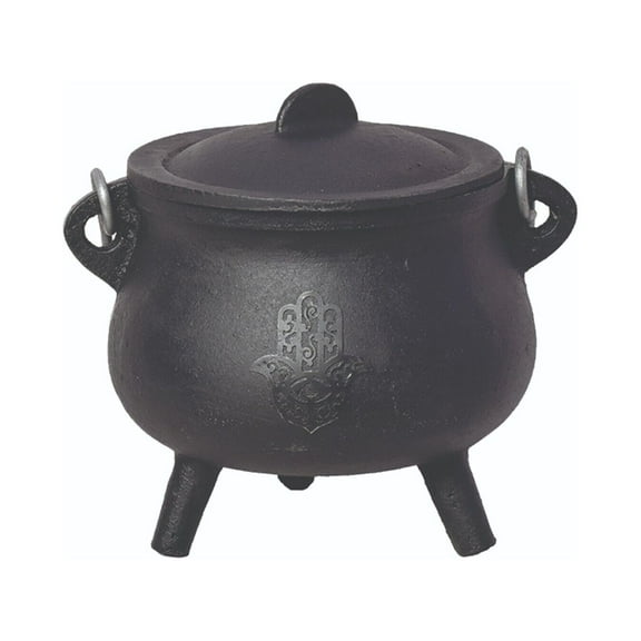 Soul Sticks Hamsa Hand 6" Cast Iron Cauldron with Carry Handle and Lid for Spells Smudging Rituals