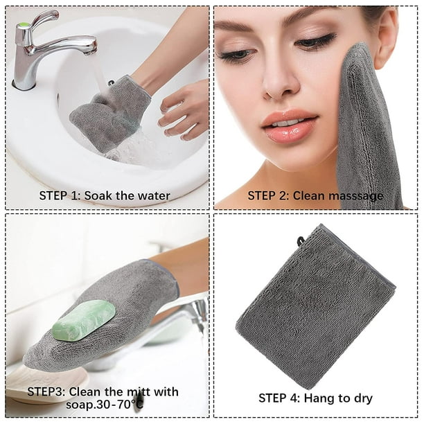 Gants de toilette en microfibre, gant doux pour le visage, chiffon de bain  spa, gants démaquillants réutilisables, gant de toilette de style européen  (6) 