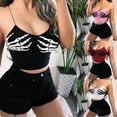thumbnail image 3 of TIERPOP Women Spaghetti Strap Crop Top Gothic Skeleton Hand Print Sleeveless Camisole, 3 of 16
