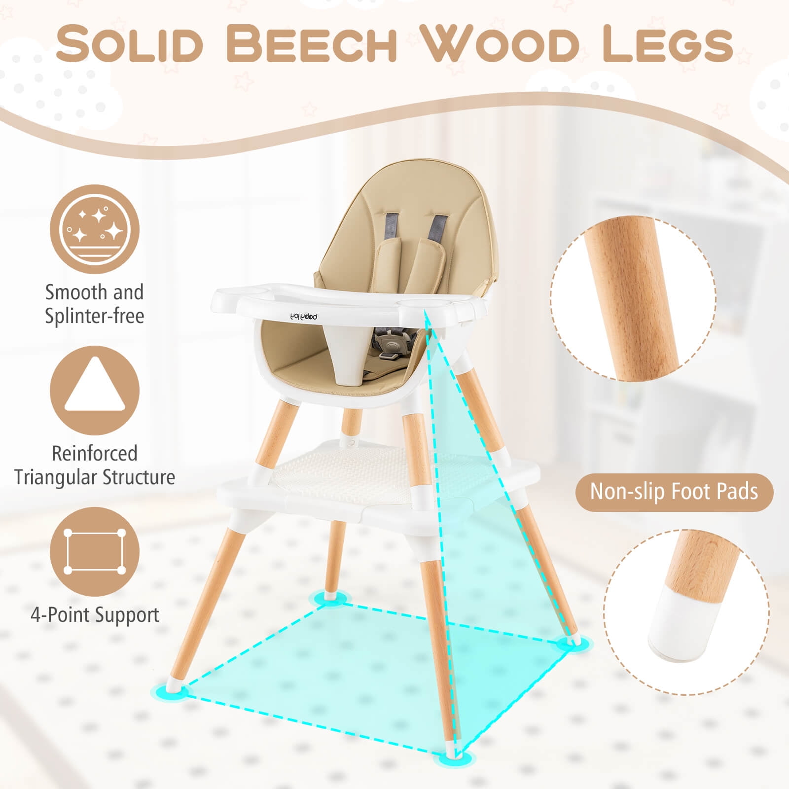 Costway 6-in-1 High Chair for Babies & Toddlers with Building Block Table Beige