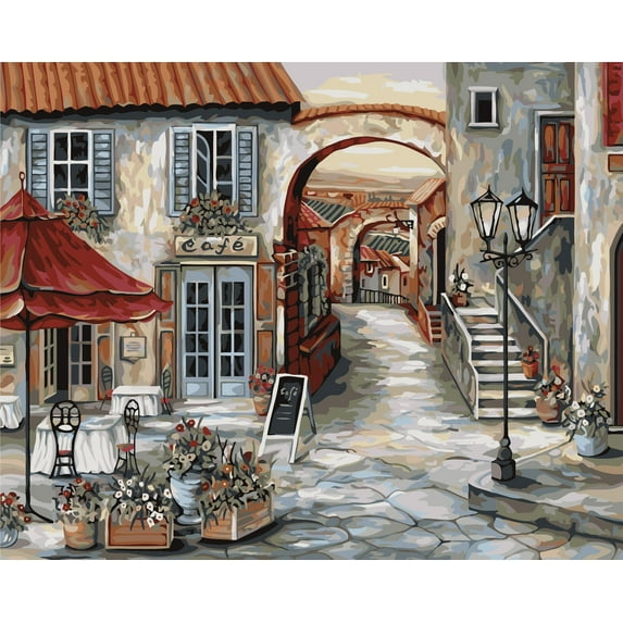 Painting by Numbers Kit Crafting Spark Italian Cafe C025 19.69 x 15.75 in City Street
